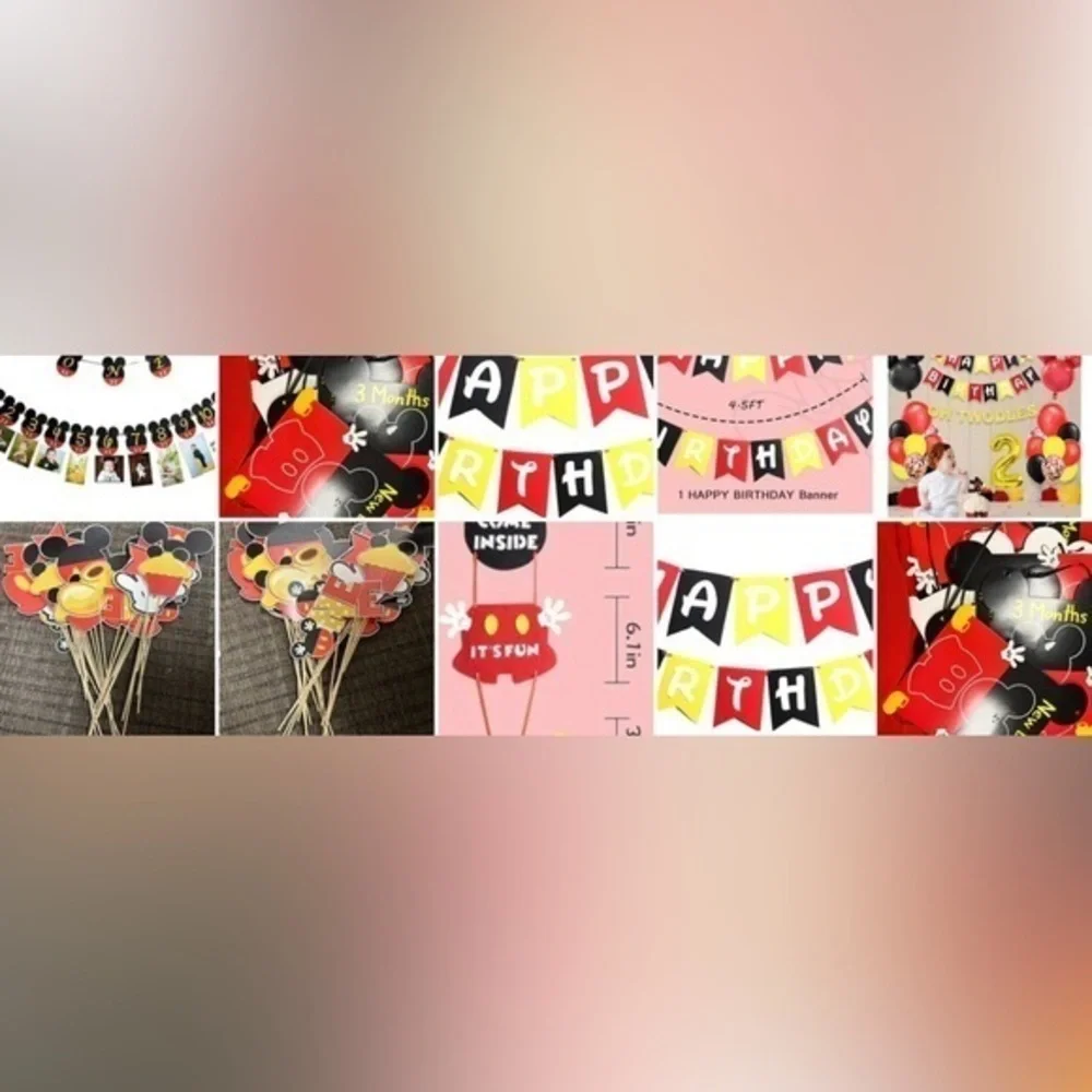 Mickey Mouse One Year Themed Birthday Banner - Red, Yellow, Black
